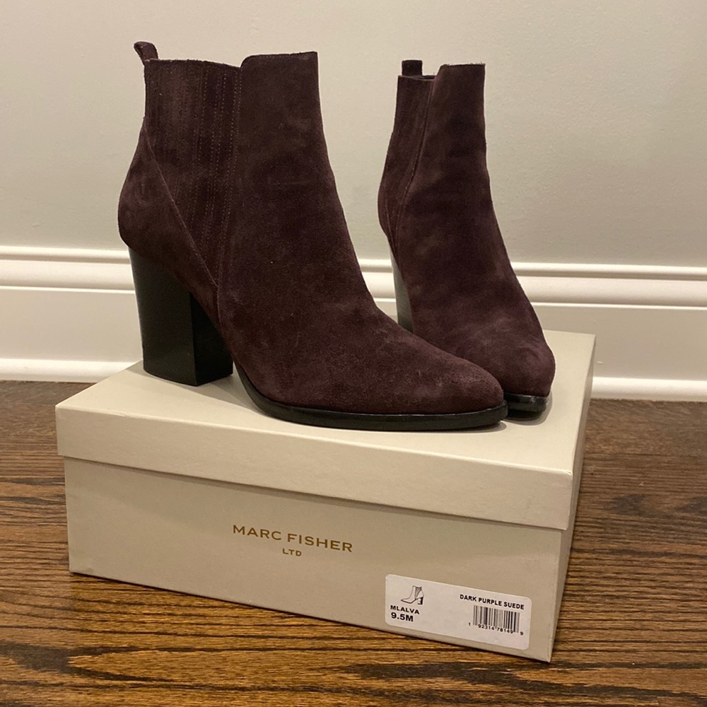 Marc Fisher Alva dark purple suede booties